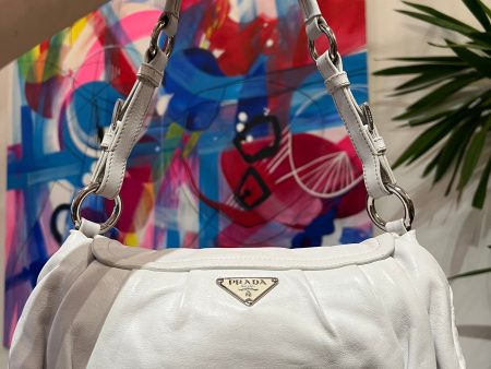 Prada White Leather Shoulder Bag For Discount