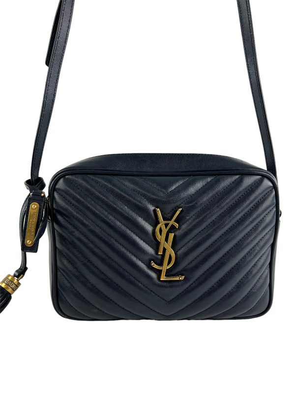 Saint Laurent Navy Chevron Leather Lou Camera Bag Crossbody Hot on Sale