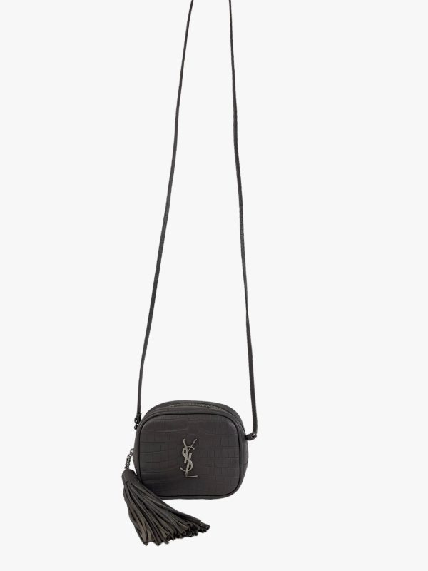 Saint Laurent Grey Croc Effect Leather Mini Crossbody Online now