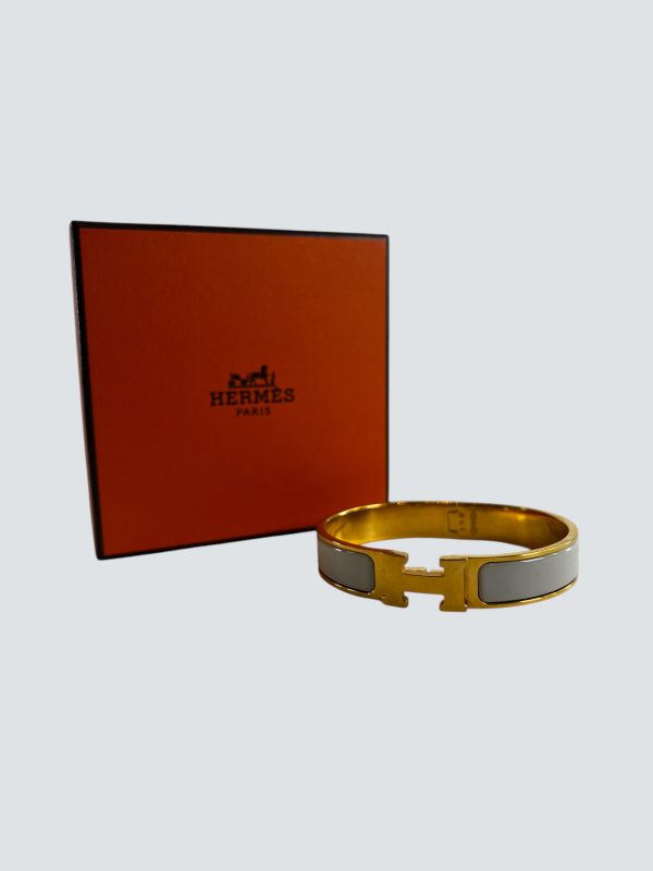 Hermès Off White Enamel  H  Bracelet For Cheap