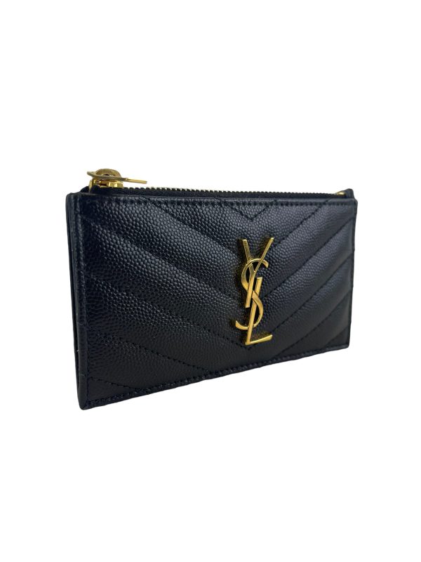 Saint Laurent Black Chevron Leather Cardholder Supply