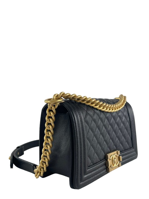 Chanel Black Caviar Leather Boy Bag W  Goldtone Hardware Discount