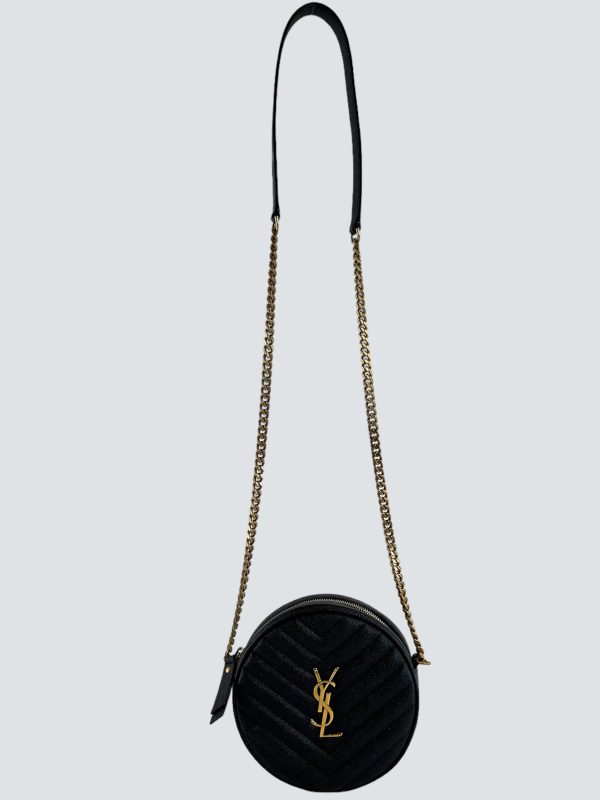 Saint Laurent Black Chevron Leather Camera Crossbody For Discount