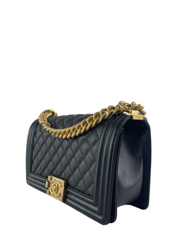 Chanel Black Caviar Leather Boy Bag W  Goldtone Hardware Discount