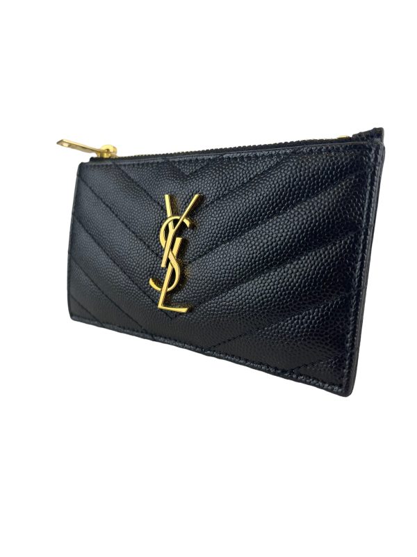 Saint Laurent Black Chevron Leather Cardholder Supply