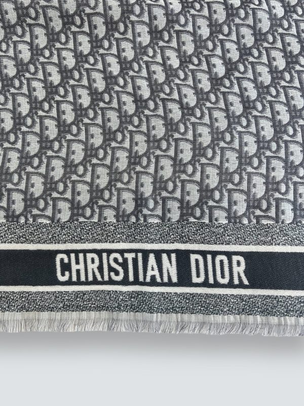 Christian Dior Grey Monogram Oblique Wool & Silk Shawl Online Sale