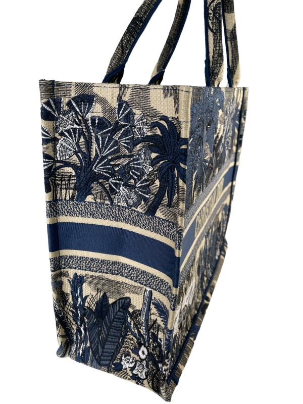 Christian Dior Navy Embroidered Canvas Book Tote Sale