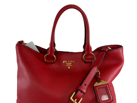 Prada Red Leather  Shopper  Tote Bag Online Hot Sale