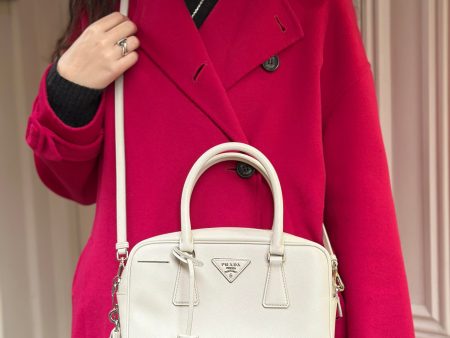 Prada White Saffiano Leather Lux Square Crossbody Fashion