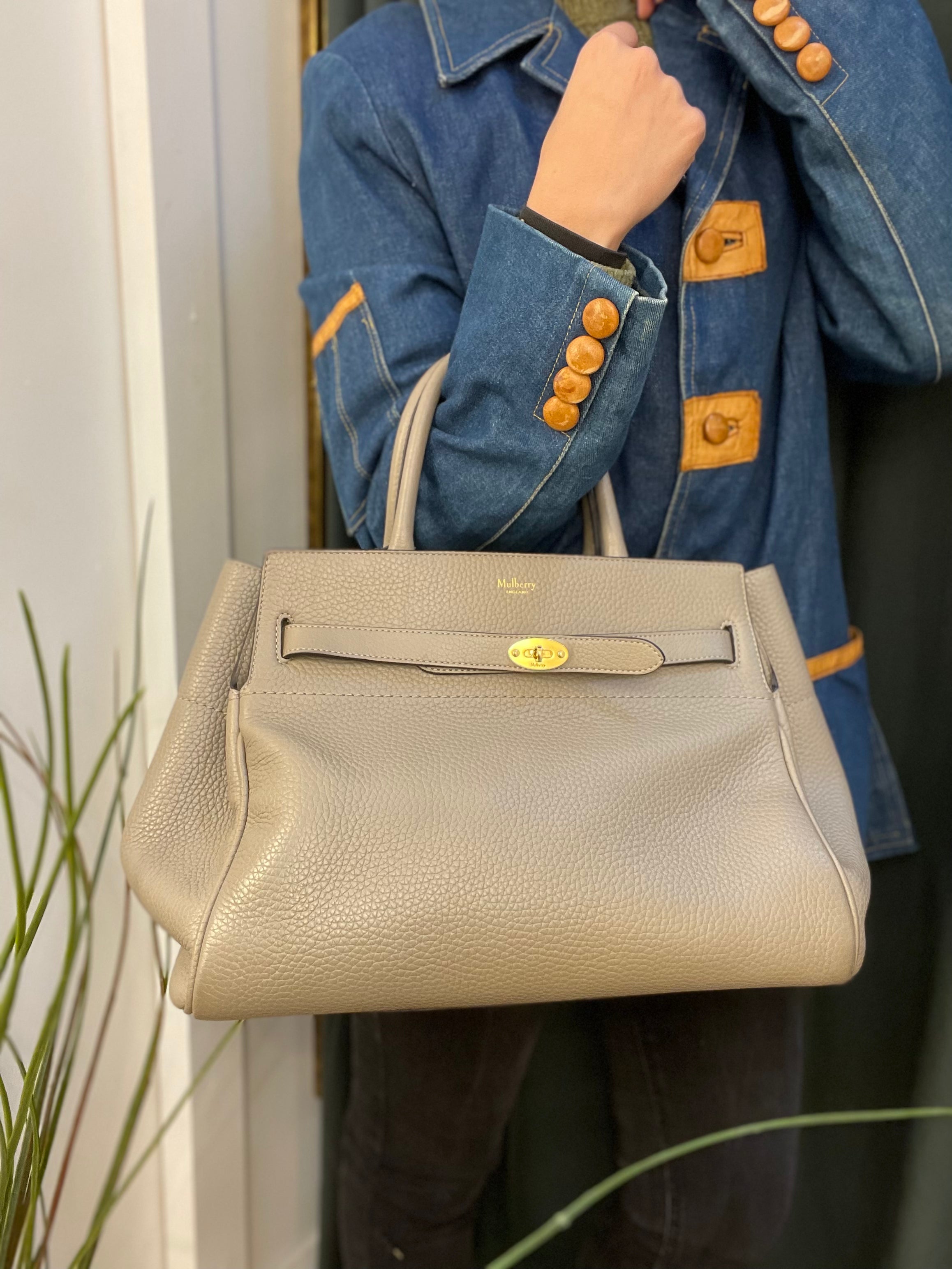 Mulberry Grey Leather  Bayswater Top Handle  Handbag For Sale