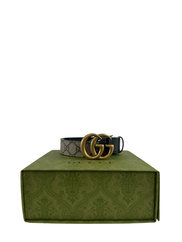 Gucci Monogram Canvas & Black Leather GG Belt - 32” Waist Online Hot Sale