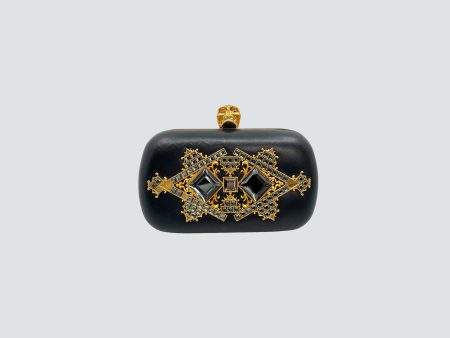 Alexander McQueen Black Leather & Embellishment Skull Clutch Online