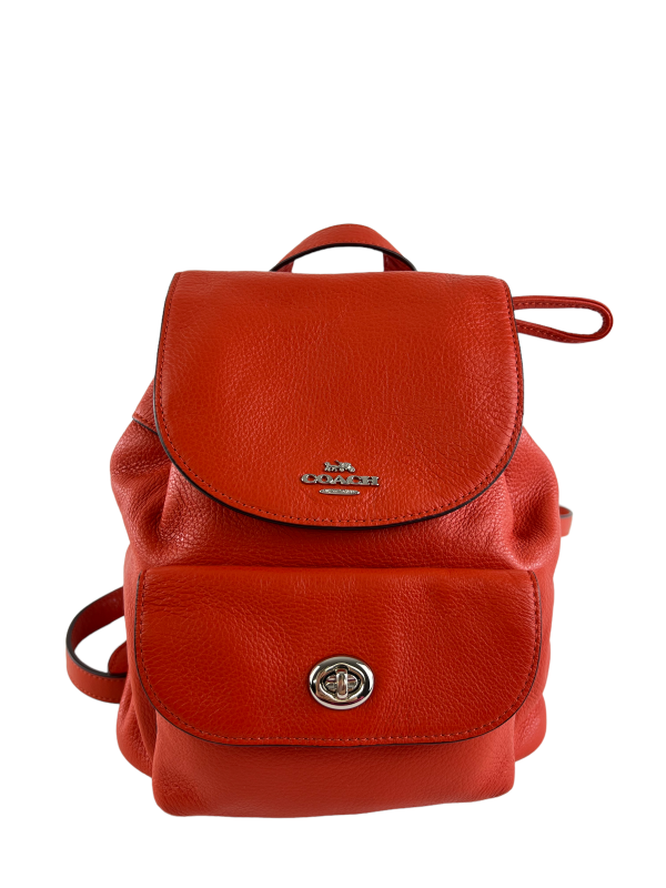 Coach Orange Grained Leather Mini Backpack For Sale