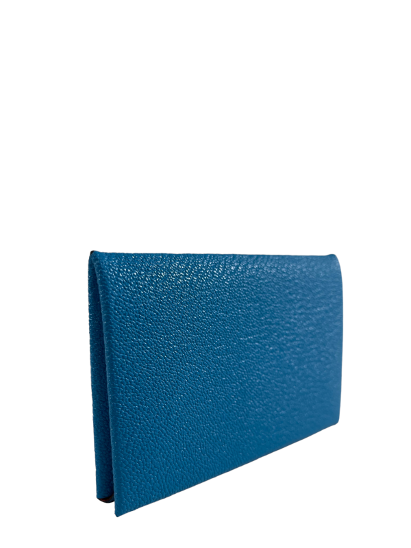 Hermès Blue Leather Calvi Card Holder Cheap