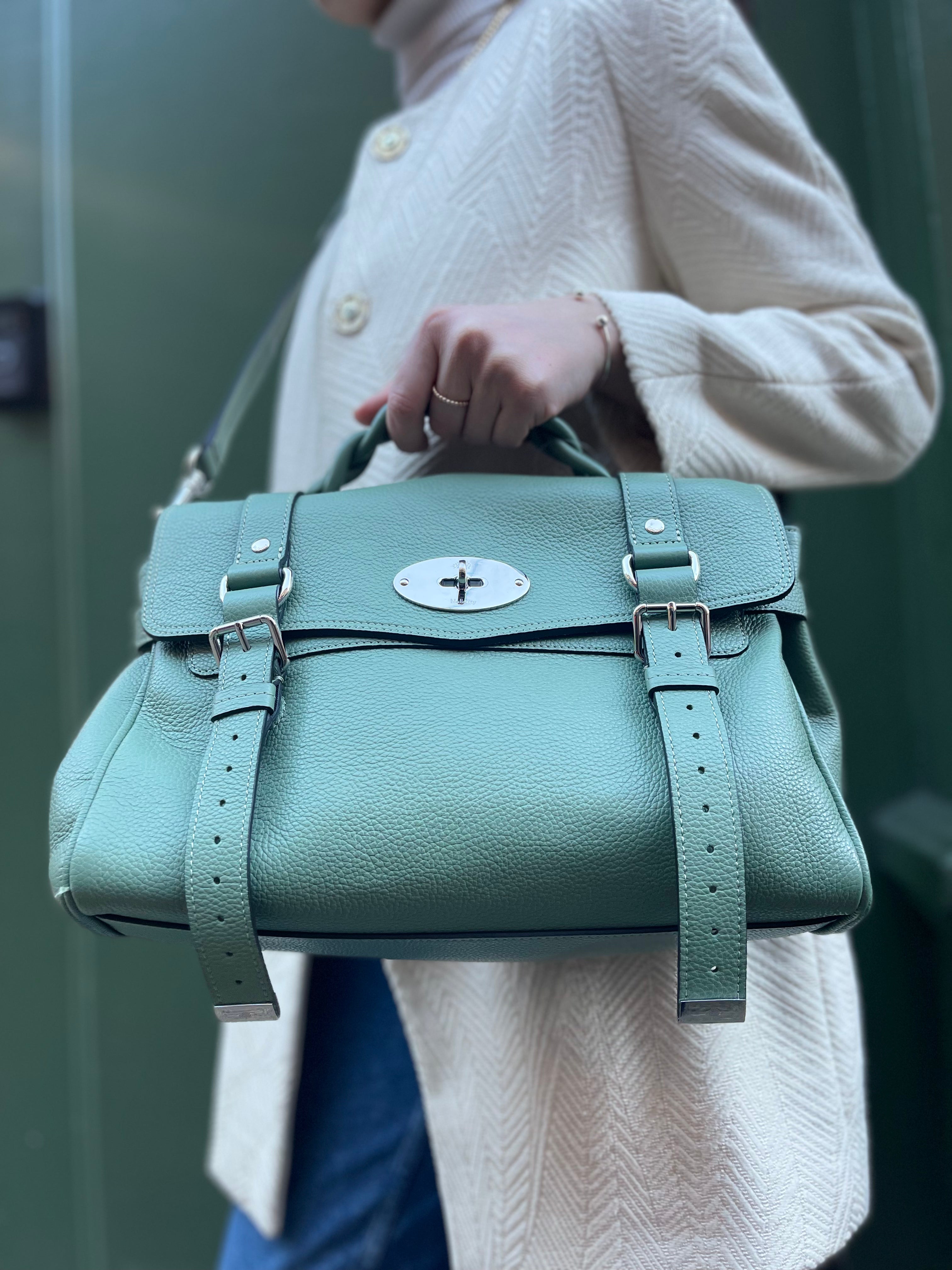 Mulberry Sage Green Grained Leather ‘Alexa’ Satchel Online