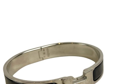 Hermes Black Enamel & Silver H Bangle Online Sale