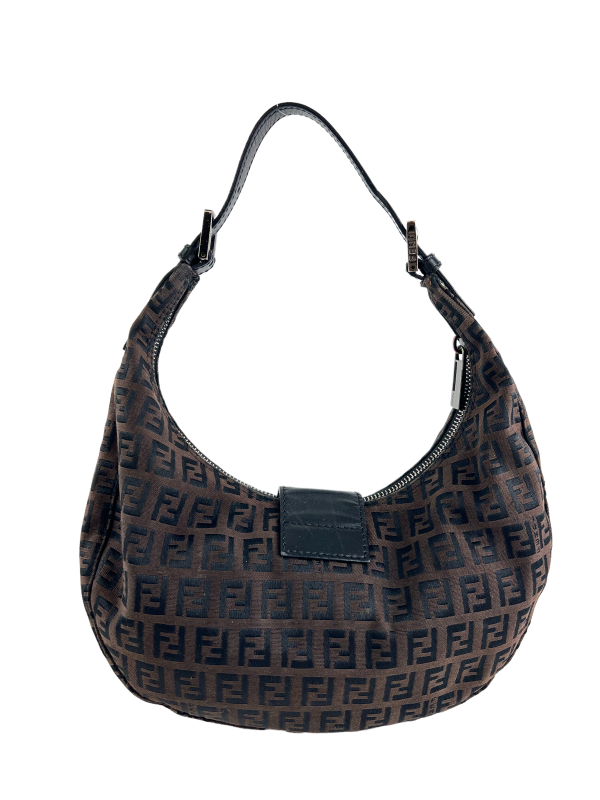 Fendi Black & Brown Monogram Canvas Baguette Vintage Shoulder Bag Cheap