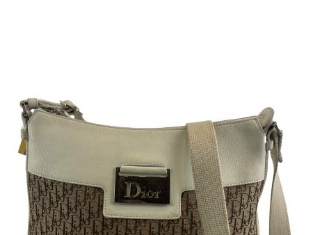 Christian Dior Cream Leather & Brown Monogram Canvas Messenger Online now