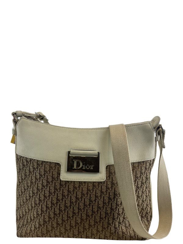 Christian Dior Cream Leather & Brown Monogram Canvas Messenger Online now