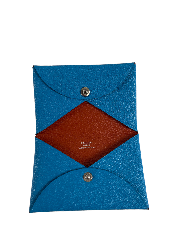 Hermès Blue Leather Calvi Card Holder Cheap