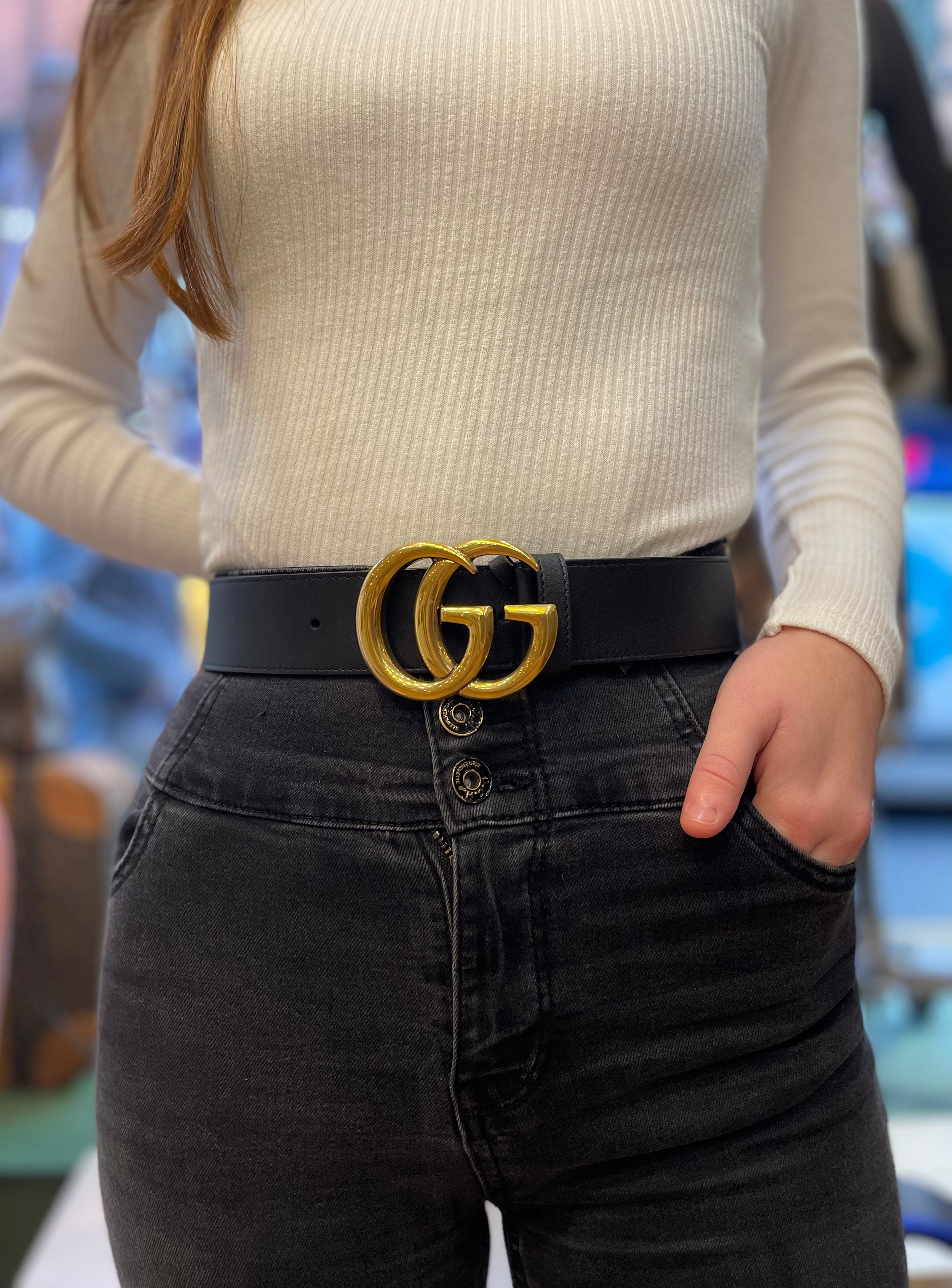 Gucci Black Leather GG Belt - 34” Waist Online now