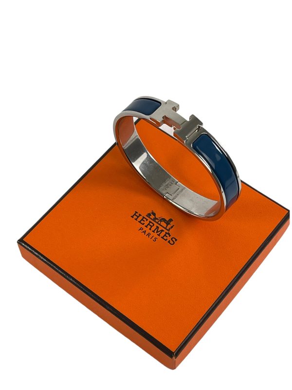 Hermès Blue Enamel Palladium Plated  H  Bracelet Discount