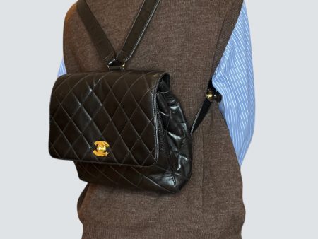 Vintage Chanel Black Lambskin Leather Backpack Online