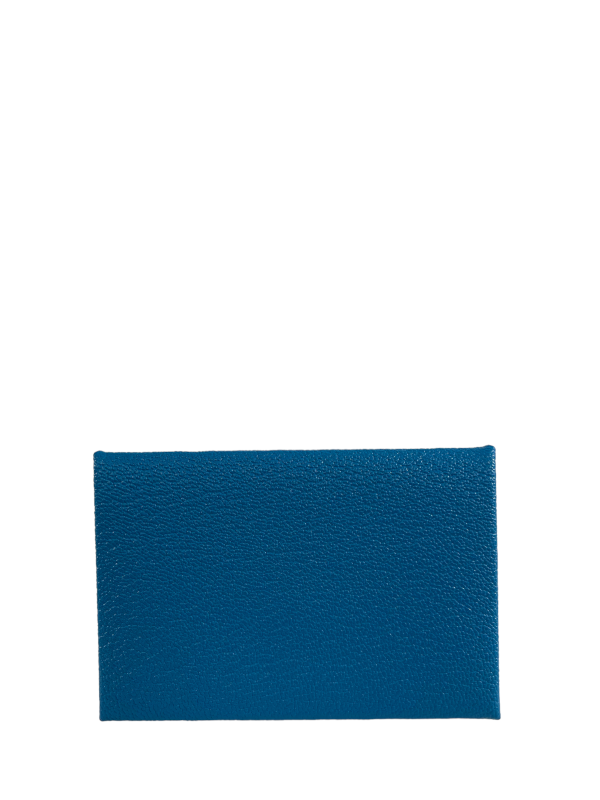 Hermès Blue Leather Calvi Card Holder Cheap