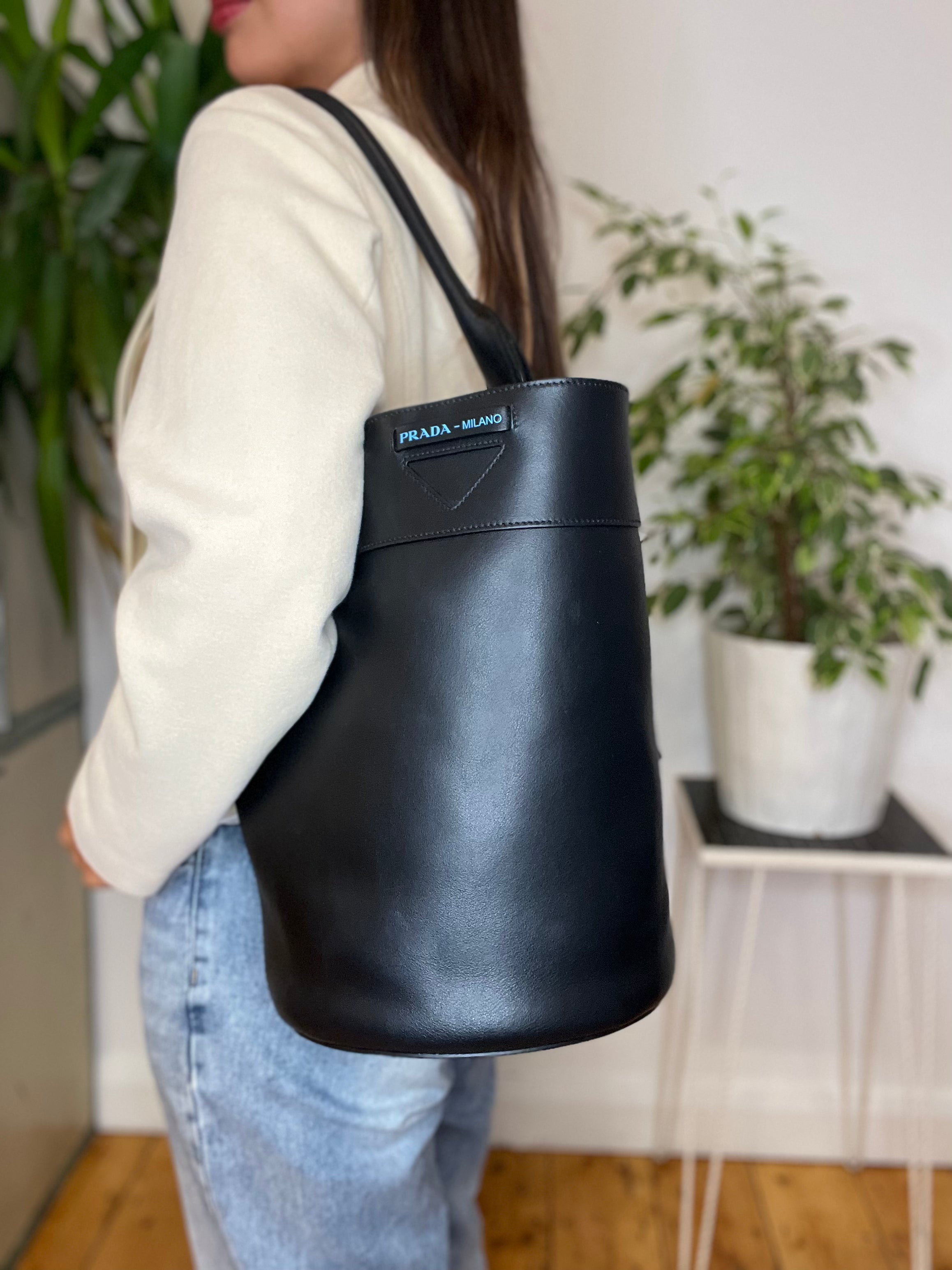 Prada Black Leather Bucket Bag on Sale