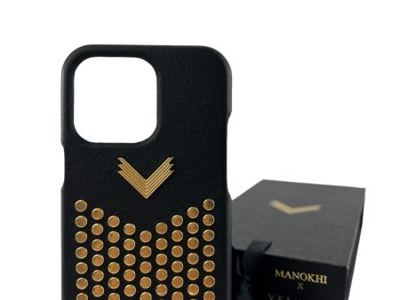 Manokhi x Velante Black Studded Leather iPhone 13 Pro case Fashion