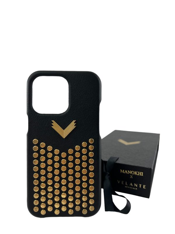 Manokhi x Velante Black Studded Leather iPhone 13 Pro case Fashion