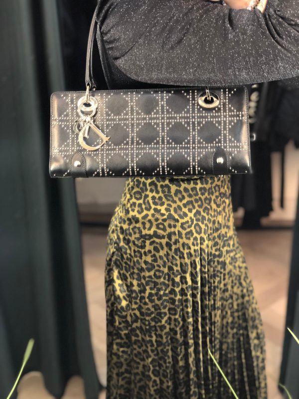 Christian Dior Black Studded Leather Tote Sale