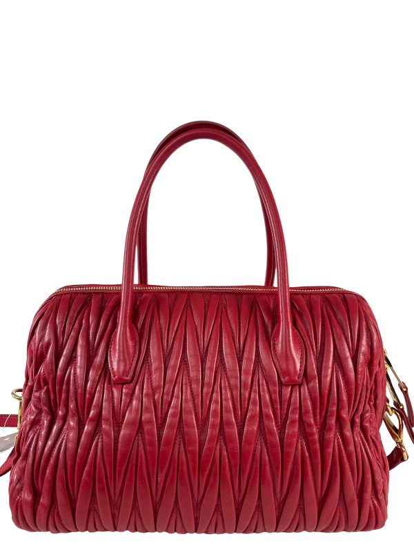 Miu Miu Red Ruched Leather Tote Supply