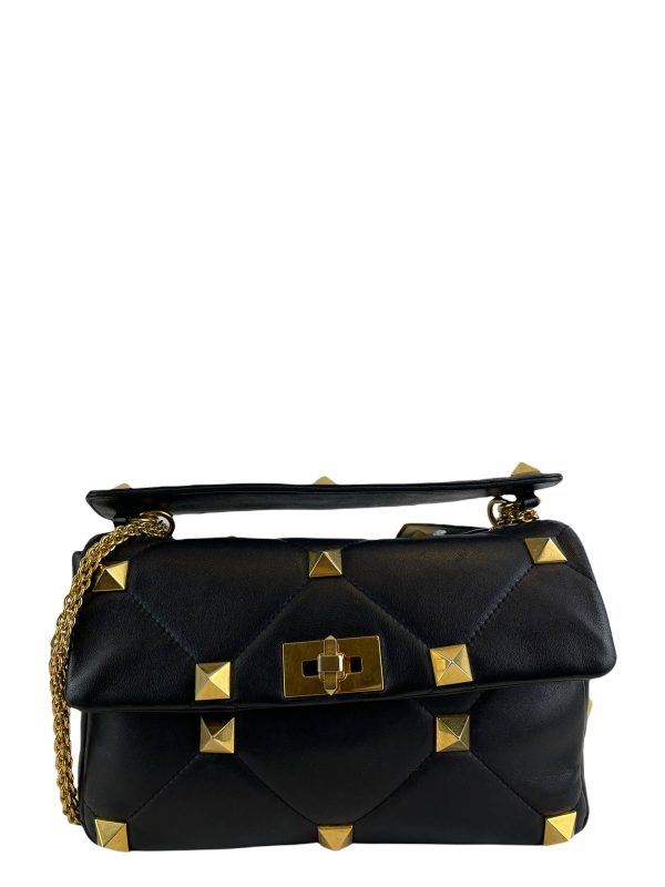 Valentino Black Nappa Lambskin Leather Studded ‘Roman’ Crossbody Cheap