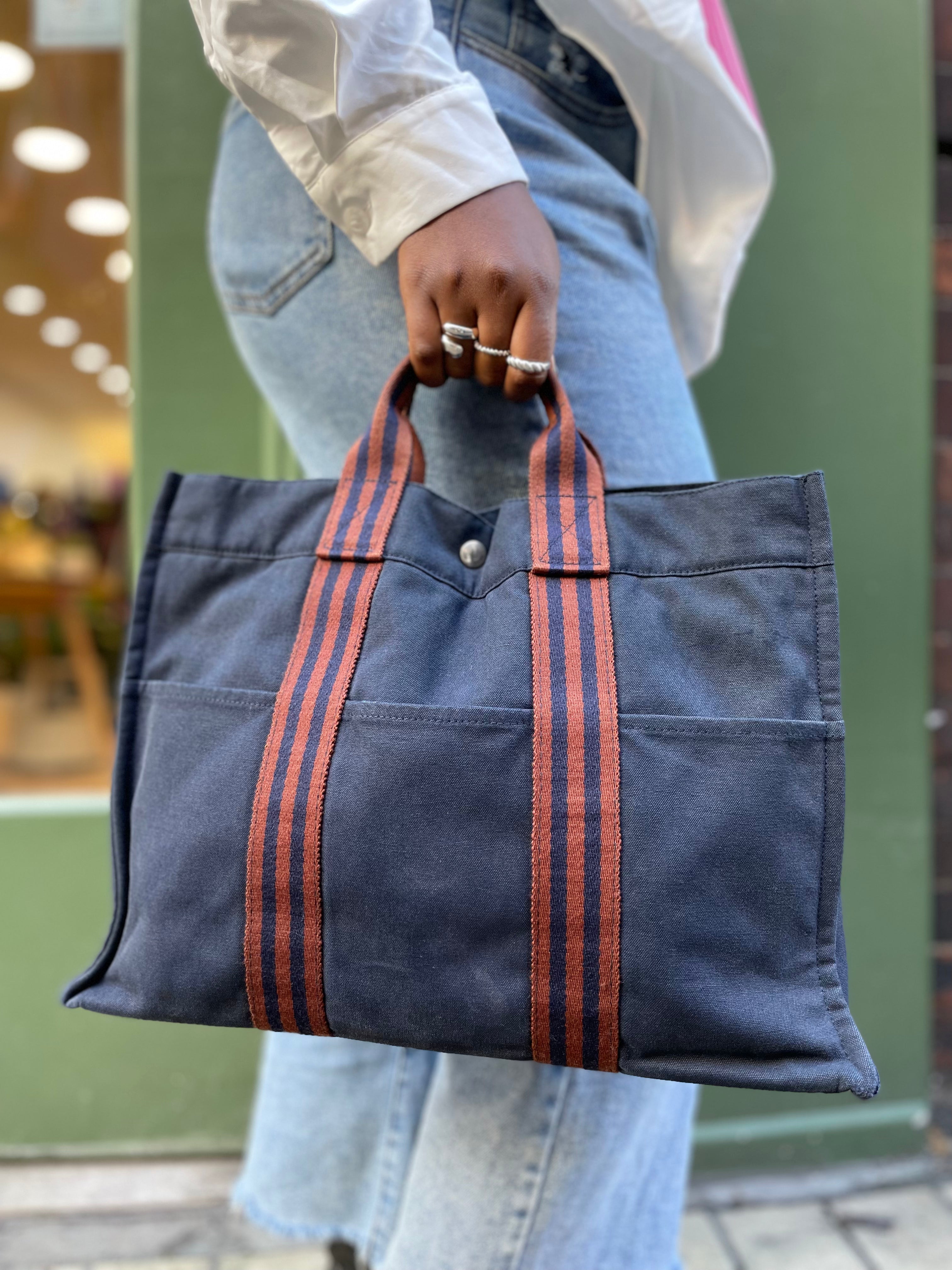 Hermès Navy Canvas Fourre Tout MM Hot on Sale