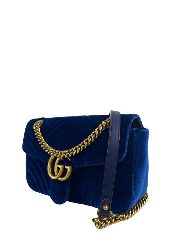 Gucci Small Blue Velvet Marmont Crossbody Online Sale