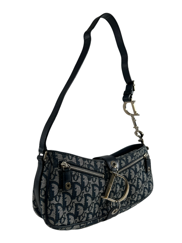 Christian Dior Navy Diorissimo Canvas Trotter Charm Shoulder Bag on Sale