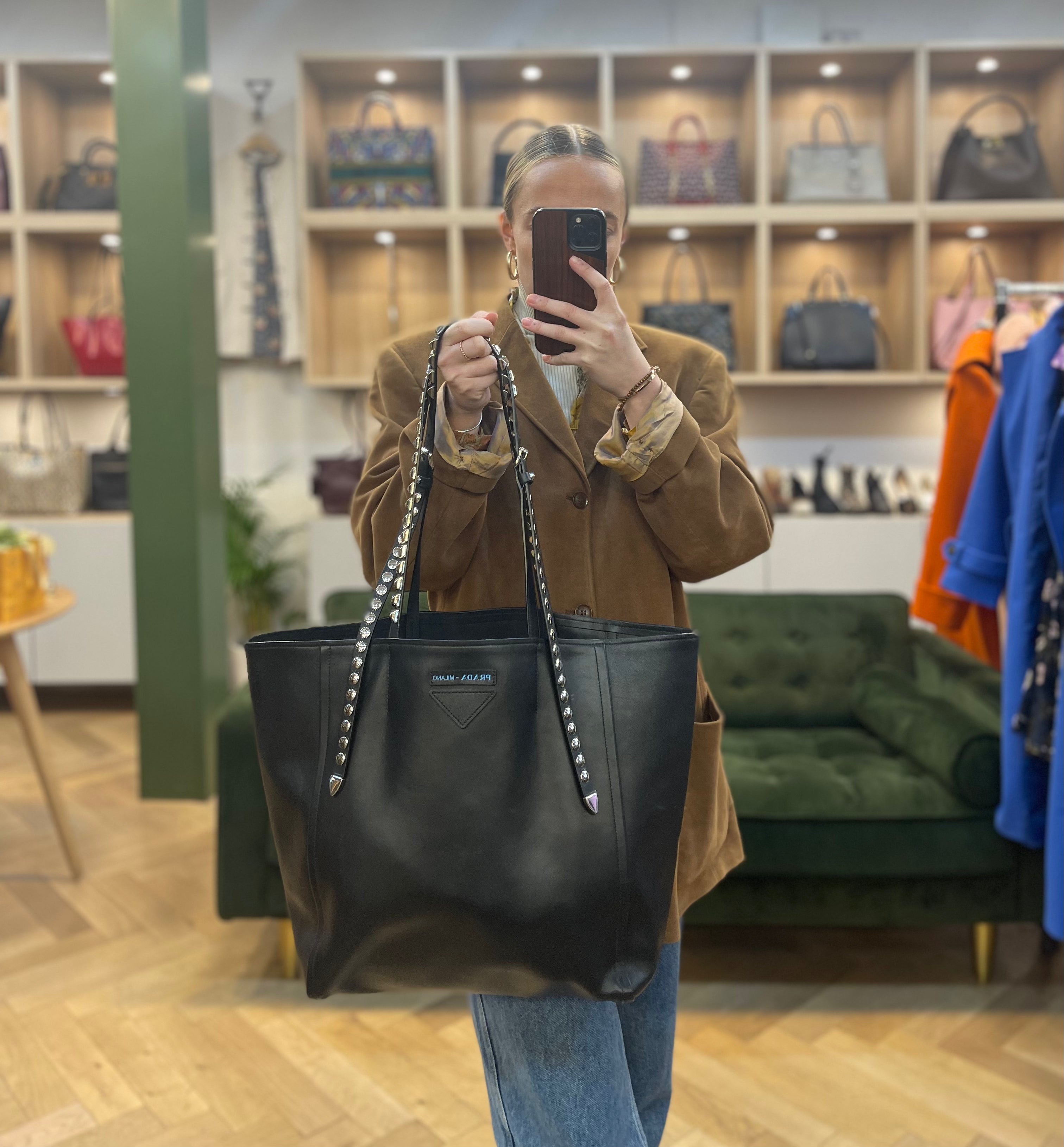 Prada Black Leather Tote with Clutch Supply