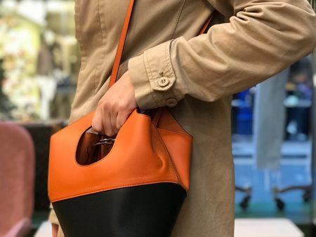 Danse Lente Orange & Black Leather Structured Bucket Bag Cheap