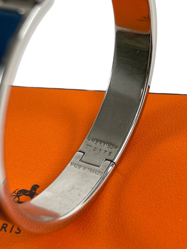 Hermès Blue Enamel Palladium Plated  H  Bracelet Discount