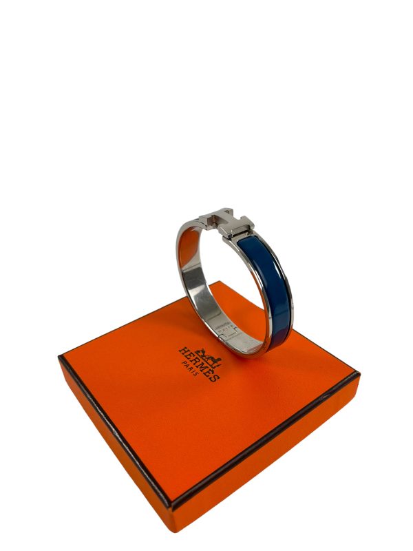 Hermès Blue Enamel Palladium Plated  H  Bracelet Discount