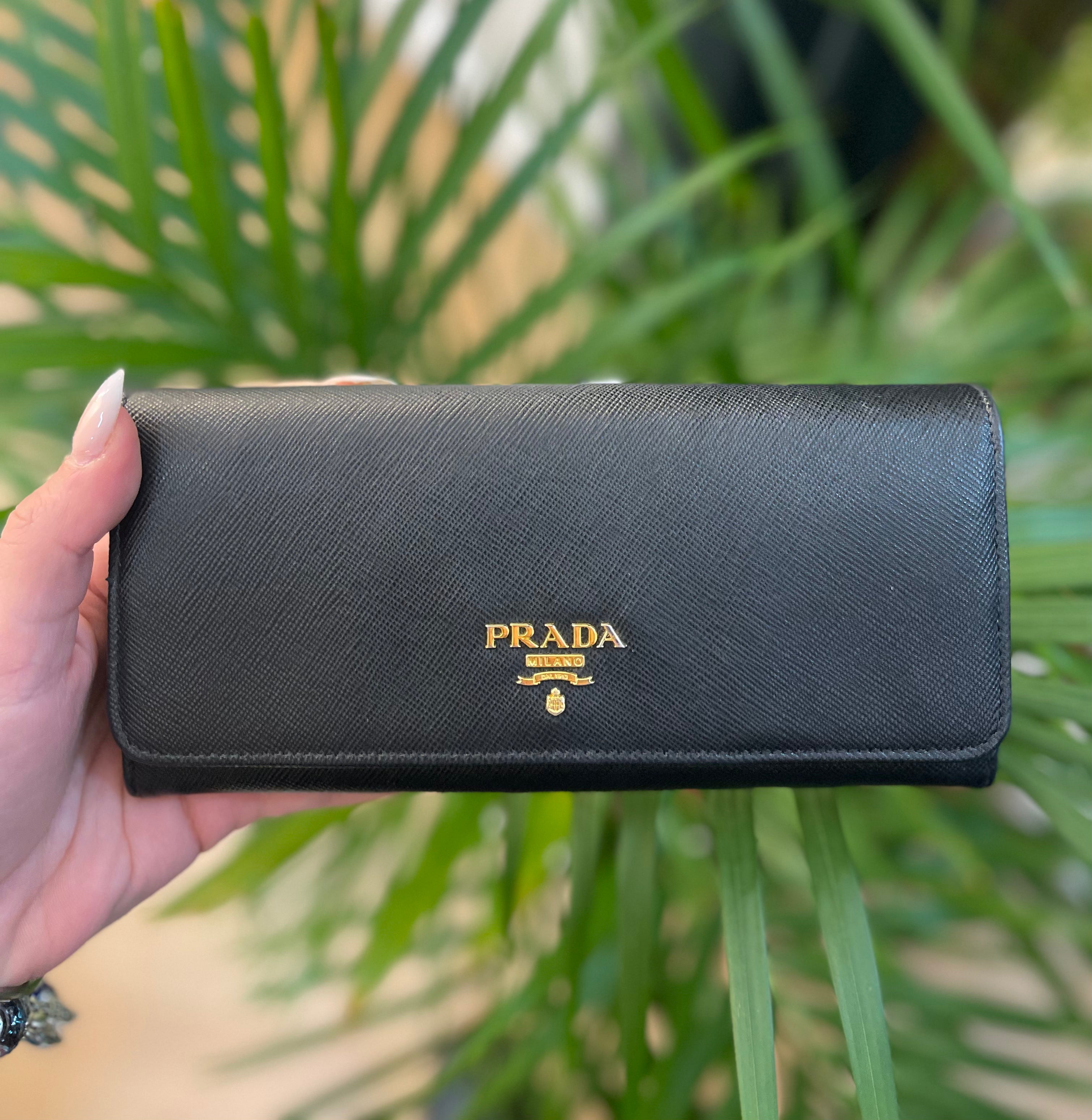 Prada Black Grained Leather Wallet Online Sale