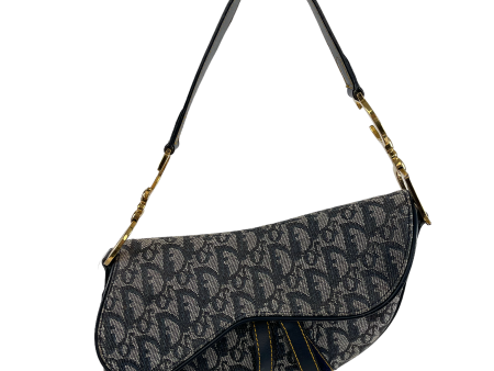 Christian Dior Vintage Navy Denim Monogram Saddle Bag Online Hot Sale