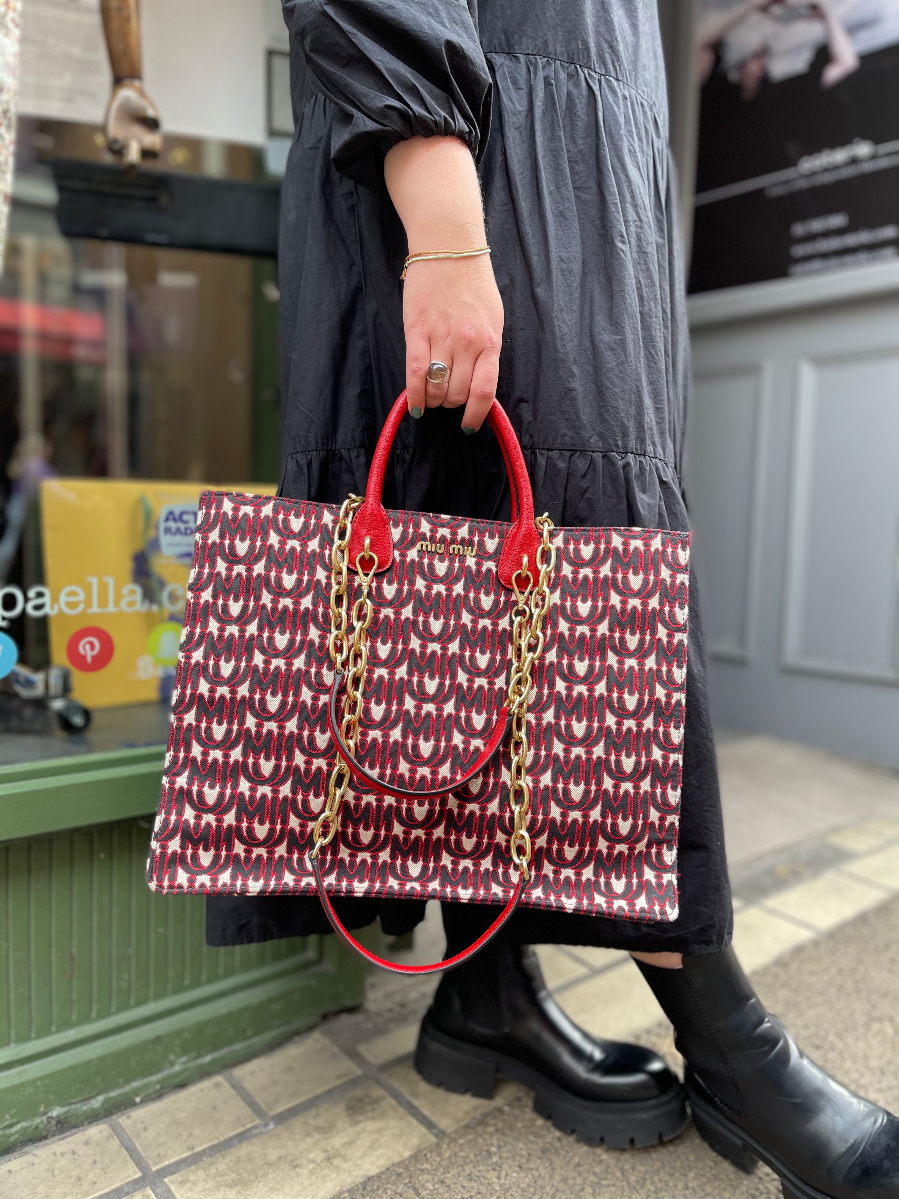 MiuMiu Multicolor Monogram Canvas Tote For Cheap