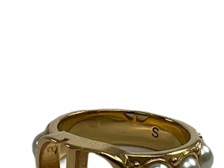 Christian Dior Montaigne Goldtone & White Resin Pearl Ring - Size S Supply