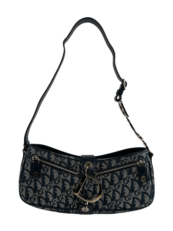 Christian Dior Navy Diorissimo Canvas Trotter Charm Shoulder Bag on Sale