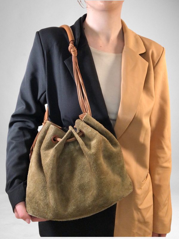 Gucci Khaki Suede Shoulder Bucket Bag Supply