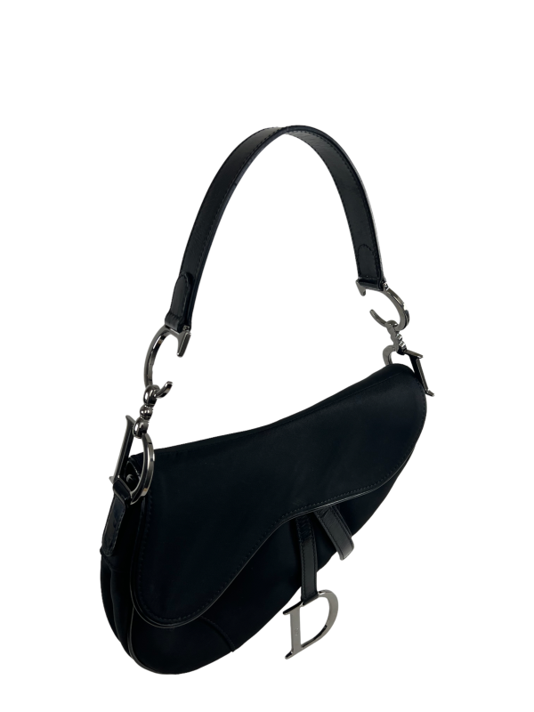 Christian Dior Black Canvas Nylon & Patent Leather Saddle Bag Online