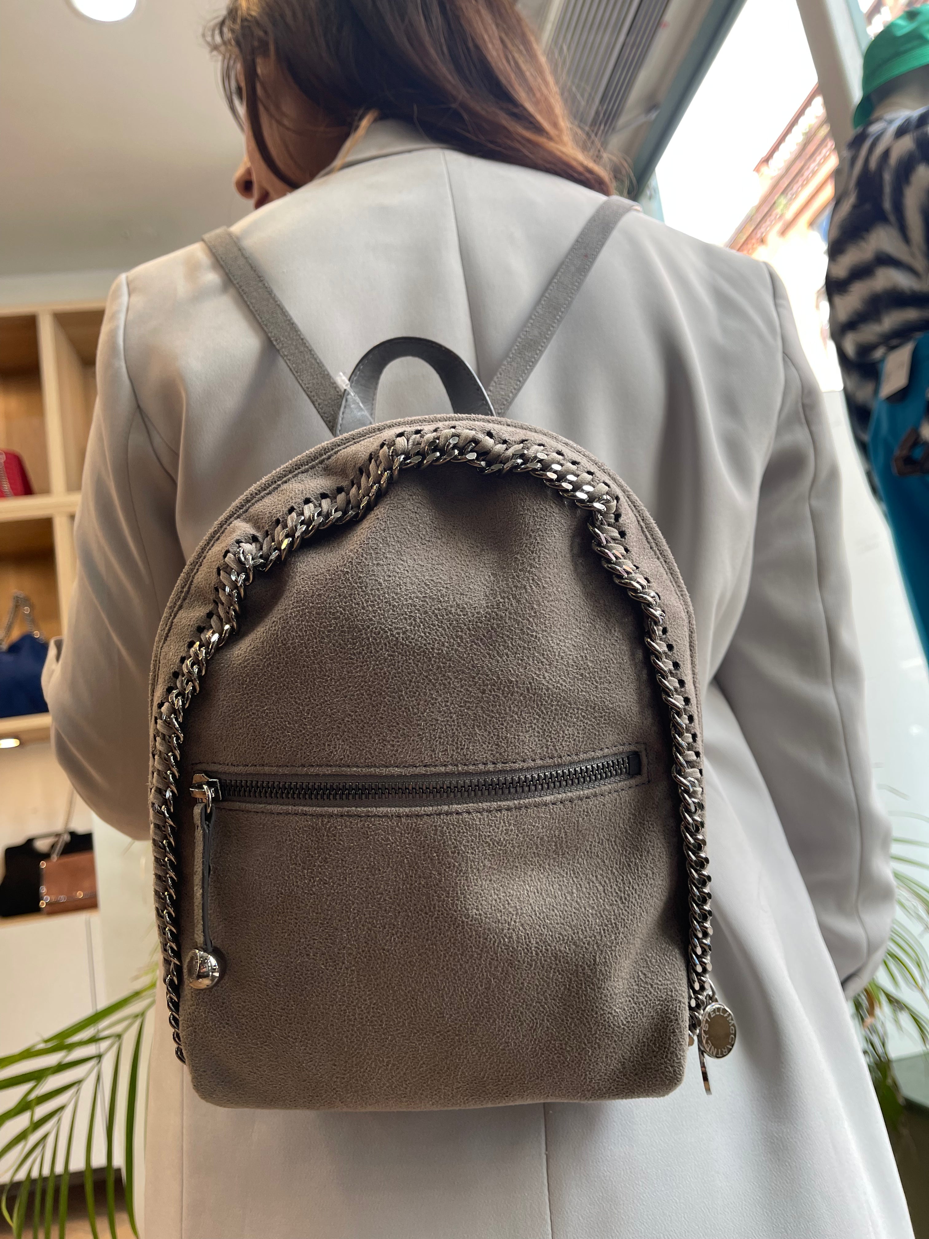 Stella McCartney Grey Faux Suede Falabella Backpack Online now