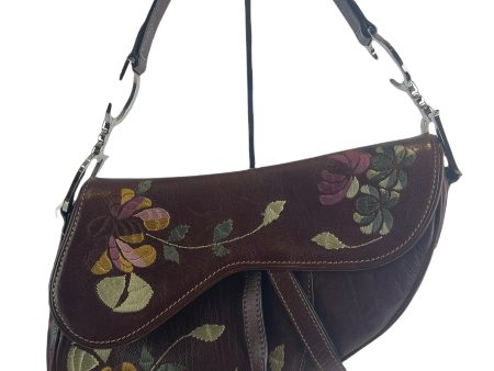 Christian Dior Vintage Brown Leather Embroidered Saddle Bag Online Hot Sale